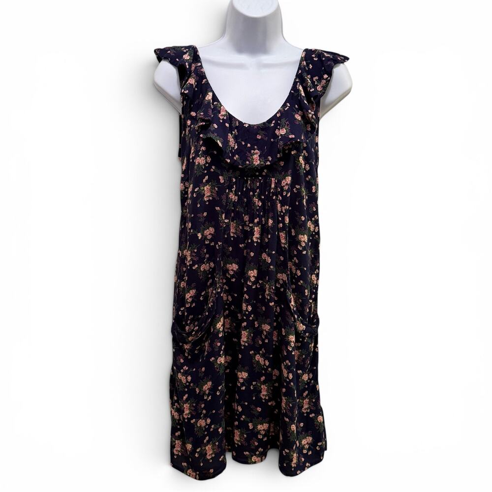 Pins and Needles Navy Ditsy Floral Ruffle Mini Dress Size S Pockets Cottagecore